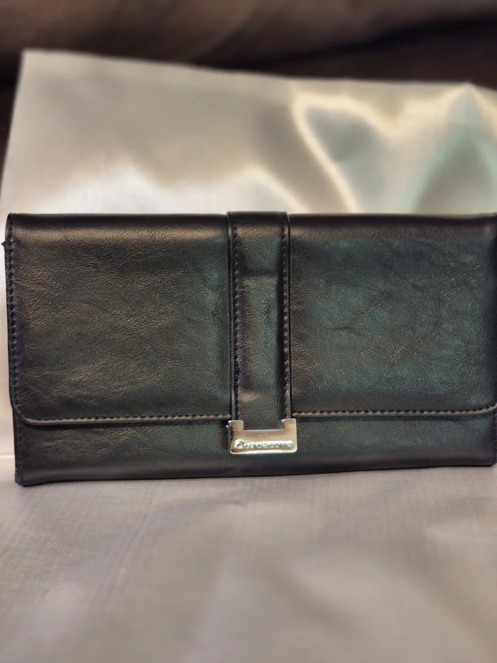Liz Claiborne Black Leather Fold-Over Wallet with Gold Hardware